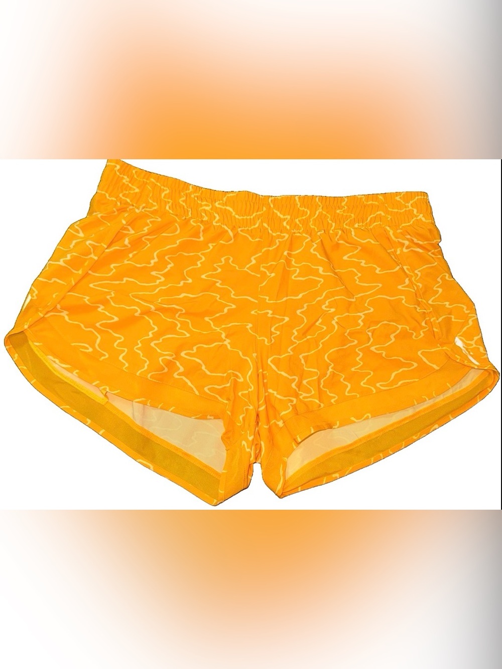 Athleta Orange Wave Print Mesh Racer Running Shorts Women’s L Abstract 4"